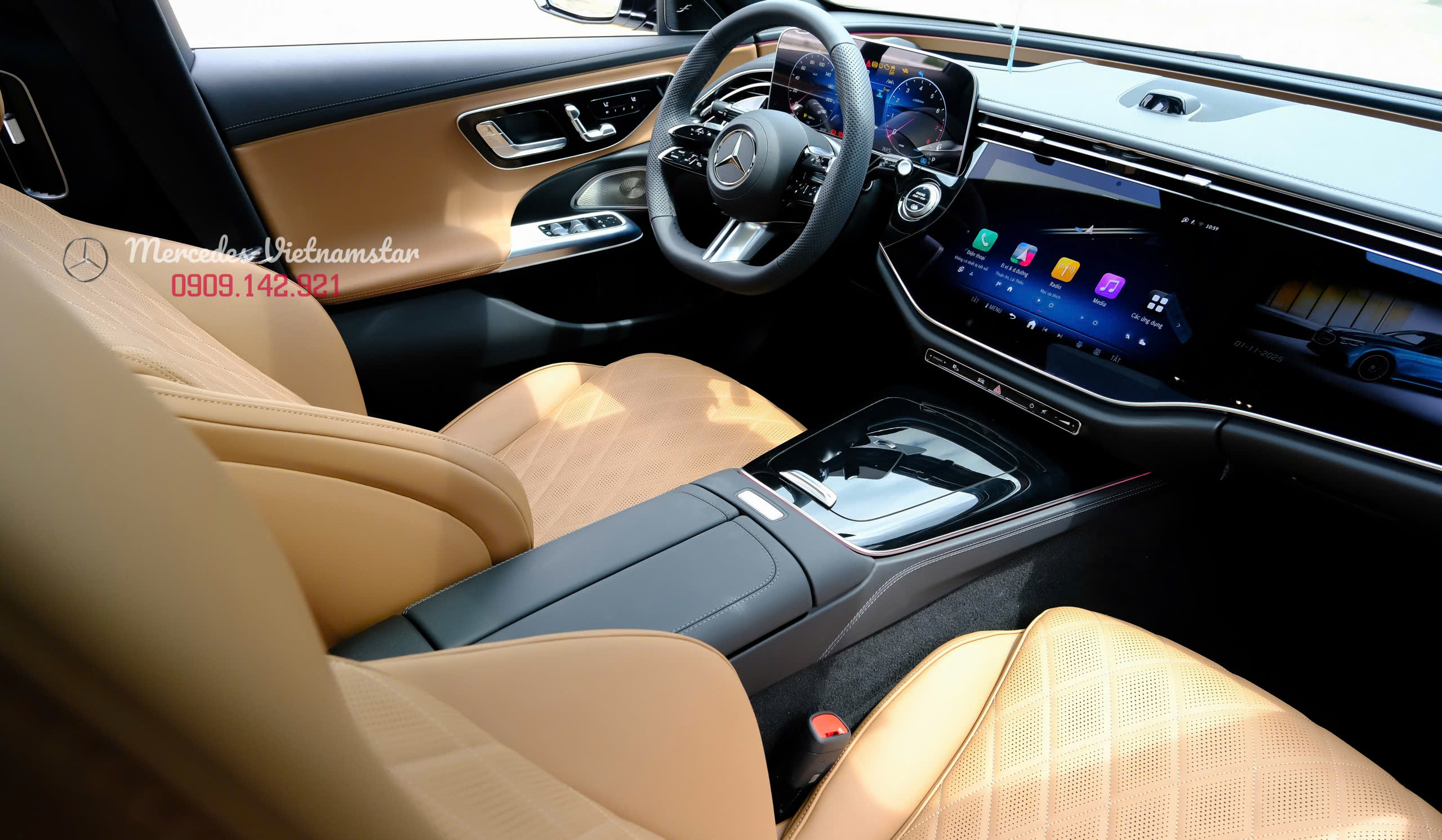 E 300 AMG All New 2025 - Màu Trắng Nội Thất Nâu 18 Ghế lái E 300 Da Nappa Nâu, có chức năng thông gió và làm mát